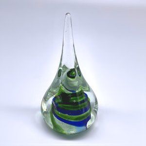 Vintage Glass Paperweight Unique Teardrop Blue Green Swirl Murano 6"